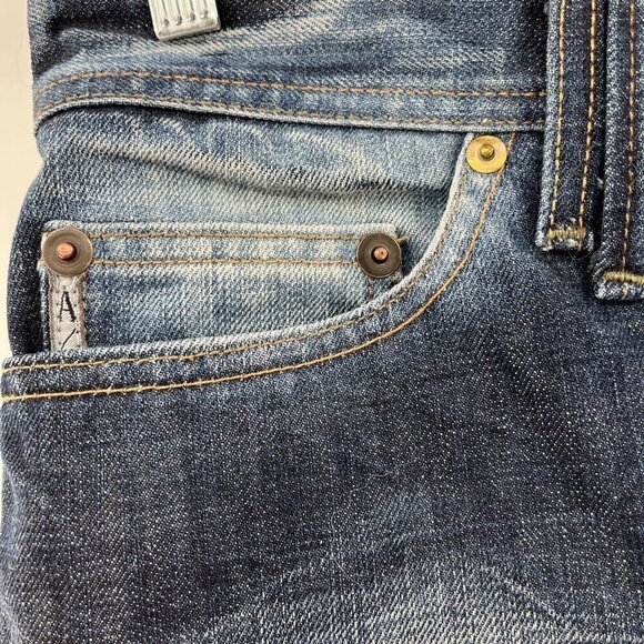 Armani Exchange A/X Jeans 33x26 Blue Denim Straight Fit EUC Distressed - Picture 2 of 10